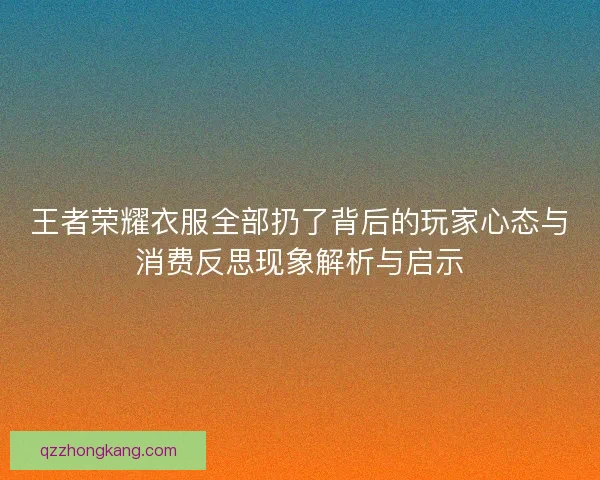 王者荣耀衣服全部扔了背后的玩家心态与消费反思现象解析与启示